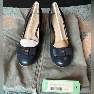 Cole Haan Navy Leather Wedges with Bow